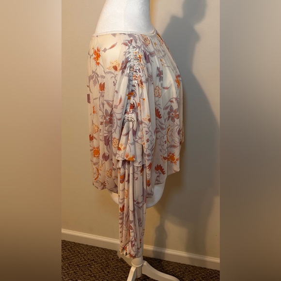 FREE PEOPLE Wildflower Honey Cream Floral Mesh Long Sleeve Top Size Small - Picture 4 of 6